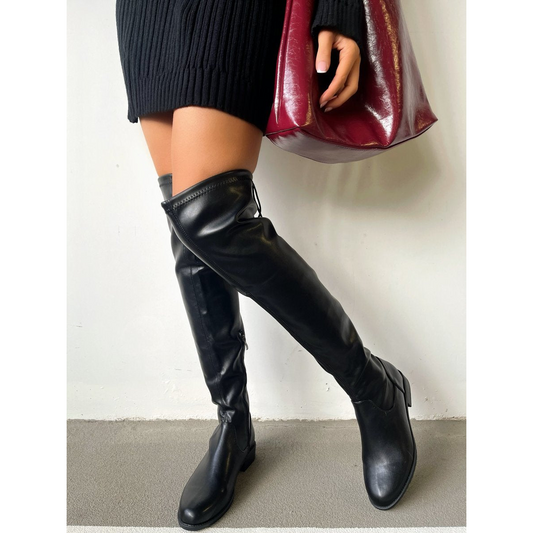 Tie Detail Low Heel Knee High Boots