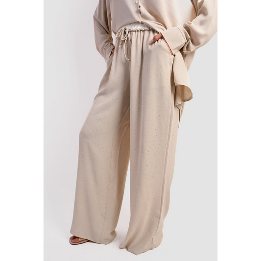 Embellished Drawstring Wide Leg Trouser
