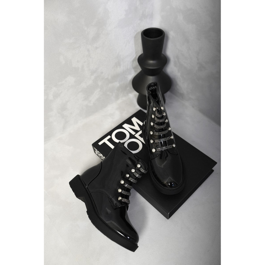 Lace Up Diamante Ankle Boots