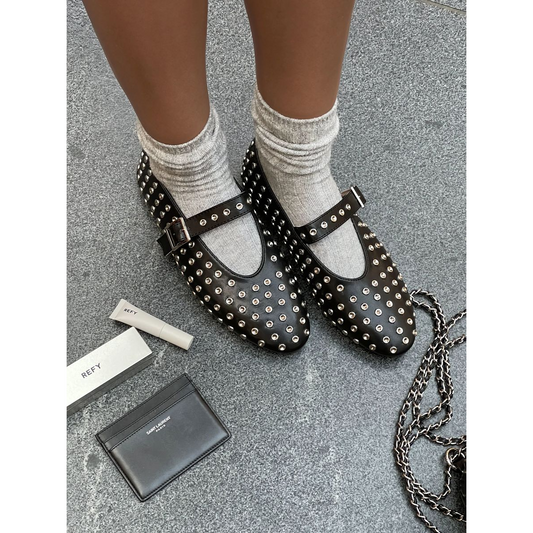 Rhinestone Decor Round Toe Buckle Strap Flat Shoes