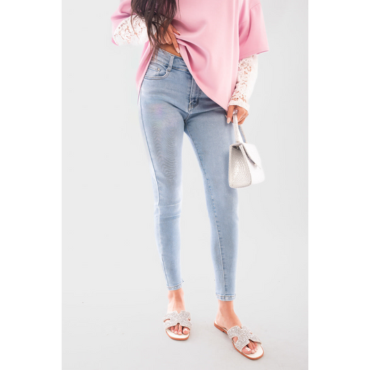 High Waisted Embellished Back Slit Ankle Skinny Jeans
