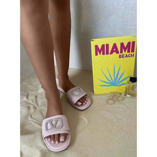 Rhinestone Detail Strap Slip On Flat Sandals
