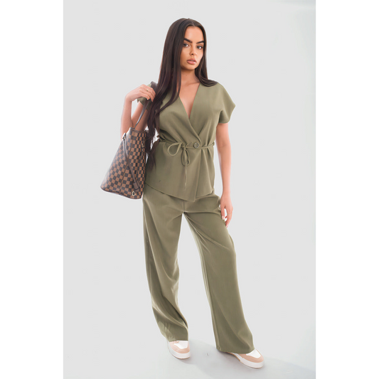 Belted Sleeveless Vest Top and Trouser Co-ord Set