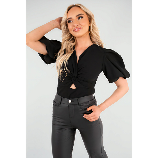 Puffed Sleeve Cut Out Bodysuit