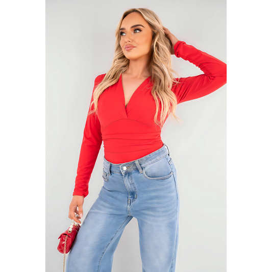 V-Neck Fitted Long Sleeve Bodysuit