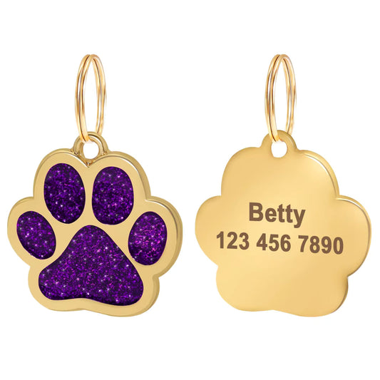 Beirui Personalised Paw Print Dog ID Tag - Custom Rhinestone Pet Accessory