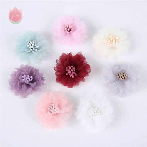 QIANHUAYU 10Pcs 4Cm Chiffon Artificial Flowers for Home & Wedding Décor