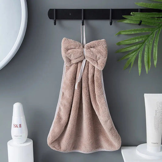 Quick-Dry Bow Hand Towel - Absorbent Coral Fleece - Perfect for Thanksgiving
