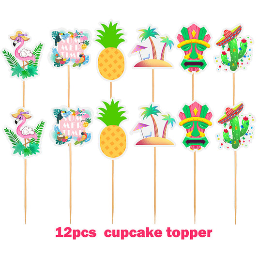 Meidding Aloha Flamingo Cake Toppers for Birthday & Tropical Parties