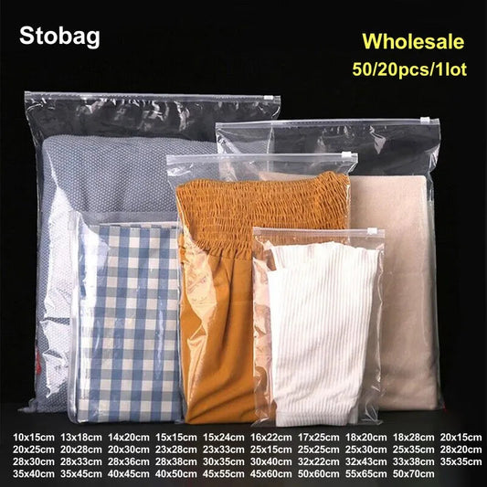 StoBag Transparent Zipper Bags - Reusable Packaging for Clothes - 50pcs