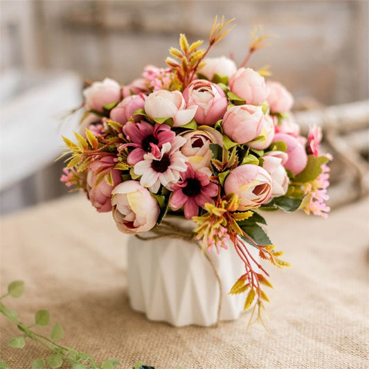 Lifelike Artificial Flowers with Ceramic Vase - Perfect Home Decor