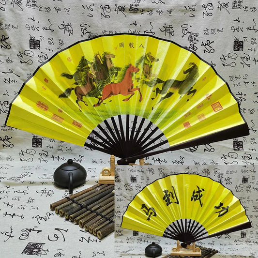 1Pcs Retro Folding Silk Fan Chinese Style Decorative Men Pocket Bamboo Handle Hand Held Fan Party Favors Home Decoration Crafts