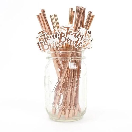 10Pcs Rose Gold Team Bride Straws for Weddings & Engagements