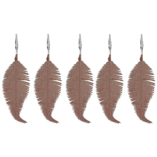 5pcs Glitter Feather Artificial Leaves Clip Xmas Tree Ornament Christmas Party Home Decoration Navidad New Year Wedding Flowers