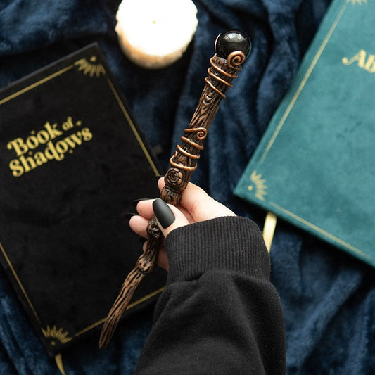 Protection Black Obsidian Crystal Wand with Pouch