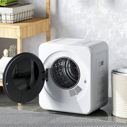 HOMCOM 4 kg Vented Tumble Dryer, 800W Compact Freestanding Front Tumble Dryer with Stainless Steel Tub and Customisable Timer, Wall-Mounted Portable Small Clothes Drying Machine, White