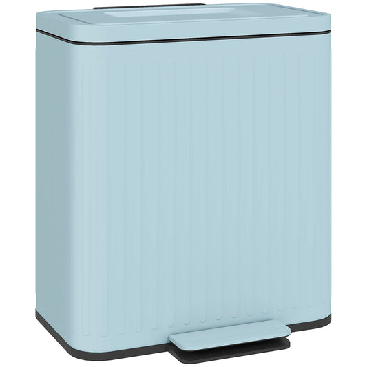 HOMCOM 2 x 20L Double Rubbish Bin, Pedal Bin with Soft-Close Lid, Light Green