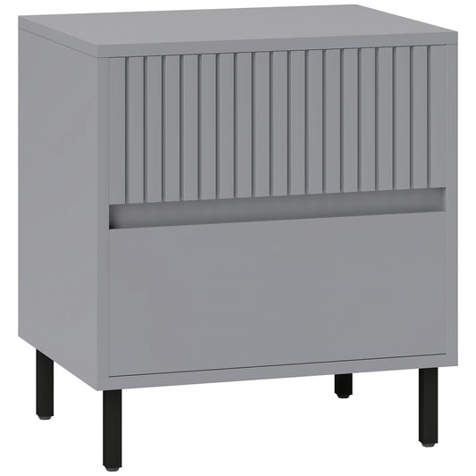 HOMCOM Bedside Table with 2 Drawers and Steel Legs for Bedroom