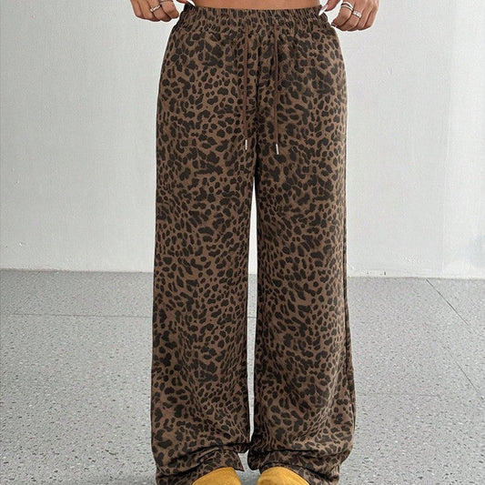Leopard Print Floral Print Casual Jumpsuit Wide Leg Loose