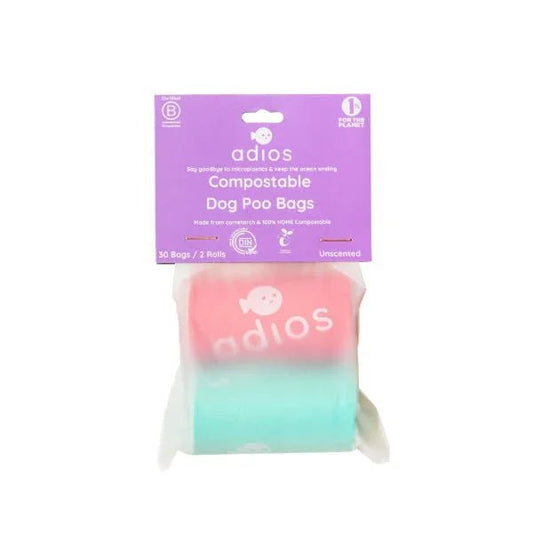 Adios Plastic Compostable Poo Bags - Rainbow 2 Roll Pack (30 bags) | Luxury Home Accessories | Heulog Glow