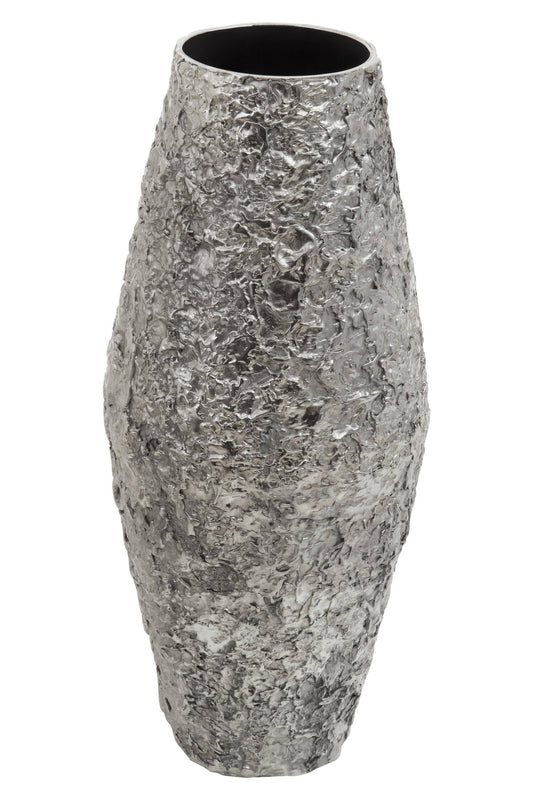 Akola Large Silver Textured Metal Vase | Luxury Home Accessories | Heulog Glow