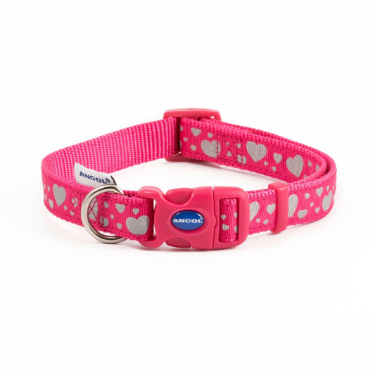 Ancol Hearts Reflective Collar Pink 2-5 | Luxury Home Accessories | Heulog Glow