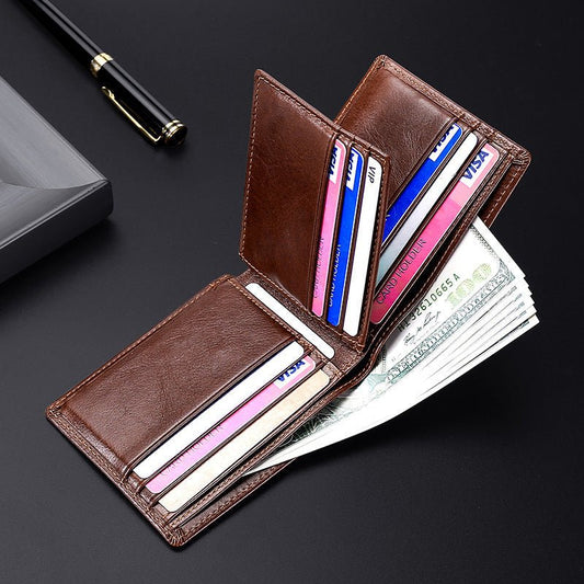 Anti-magnetic Theft Brush Retro Oil Leather Wallet Smooth Touch RFID Business Men Standard Wallet With Photo Window | Luxury Home Accessories | Heulog Glow