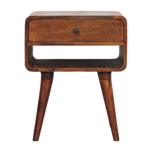 Artisan Furniture Solid Wood Avora Chestnut Nightstand with Drawer and open slot | Luxury Home Accessories | Heulog Glow