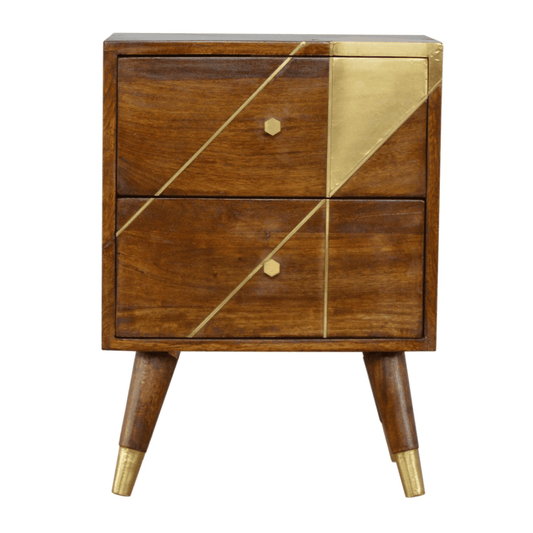 Artisan Furniture Solid Wood Gold Geometric Chestnut Bedside | Luxury Home Accessories | Heulog Glow