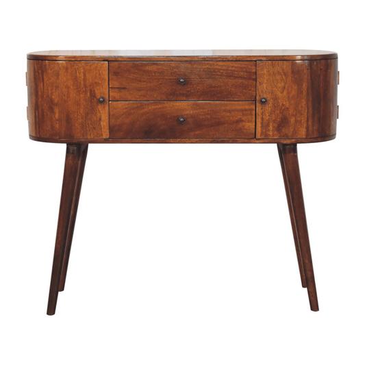 Artisan Furniture Solid Wood Grove Chestnut Console Table, Brown, 2 Drawers and 2 Side Cabinets | Luxury Home Accessories | Heulog Glow
