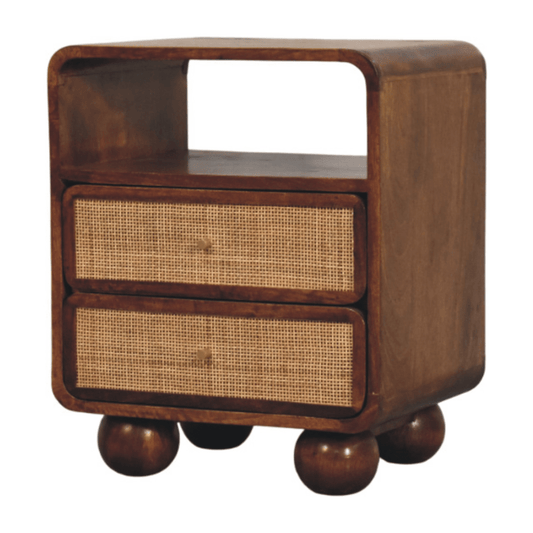 Artisan Furniture Solid Wood Larissa 2 Drawer Chestnut Nightstand, 1 Open Slot, Dark Brown | Luxury Home Accessories | Heulog Glow