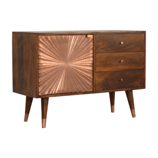 Artisan Furniture Solid Wood Manila Copper Sideboard, Brown, 3 Drawers and 1 Door | Luxury Home Accessories | Heulog Glow
