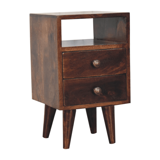 Artisan Furniture Solid Wood Mini Classic California Walnut Bedside, Brown, 2 Drawers and 1 Shelf | Luxury Home Accessories | Heulog Glow