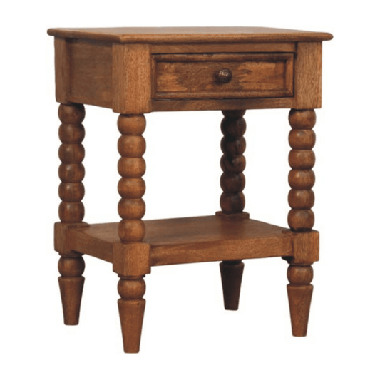 Artisan Furniture Solid Wood Spindle Bedside, 1 Drawer, 1 Shelf, Brown | Luxury Home Accessories | Heulog Glow