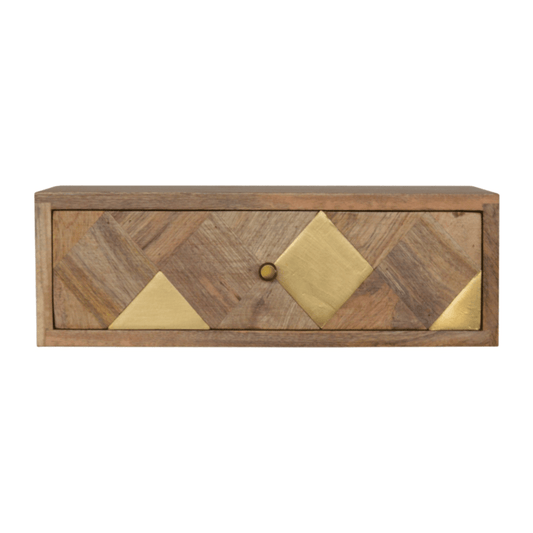 Artisan Furniture Solid Wood Wall Mounted Brass Inlay Bedside | Luxury Home Accessories | Heulog Glow