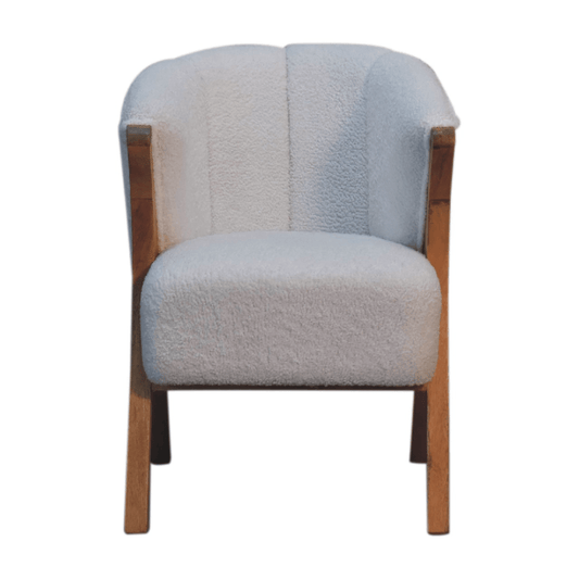 Artisan Furniture Solid Wood White Boucle Minimalistic Chair | Luxury Home Accessories | Heulog Glow