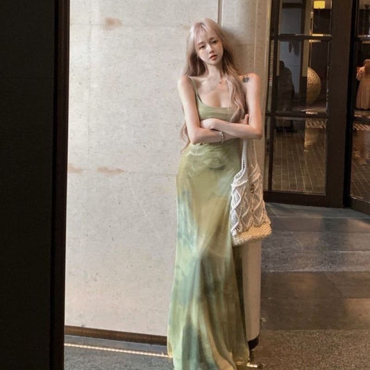 Retro Cool And Minimalist Light Green Strap Dress With A Pure And Alluring Vibe