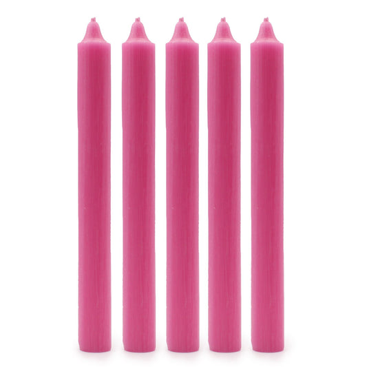 Solid Colour Dinner Candles - Rustic Deep Pink - Pack of 5