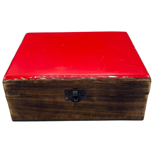 Large Ceramic Glazed Wood Box - 20x15x7.5cm - Red