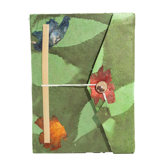 Lokta Bold Floral Notebook – Large (21x15cm) – 45 Leaves – Includes Bookmark – Moss Green