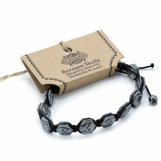 Magnetic Hematite Shamballa Bracelet - Hexagon Skulls