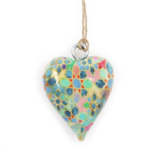 Small Decor Wood Heart - Mediterranean Tile Pattern