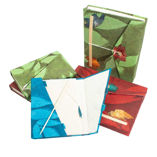 Lokta Bold Floral Notebook – Large (21x15cm) – 45 Leaves – Includes Bookmark – Midnight Blue