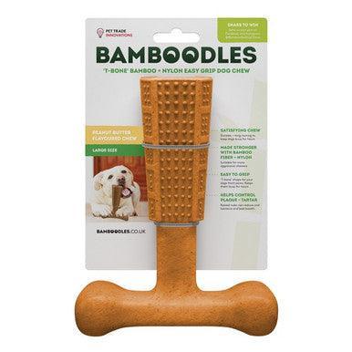Bamboodles T Bone Chew Toy for Dogs Large 7Inch Peanut Butter Flavour | Luxury Home Accessories | Heulog Glow