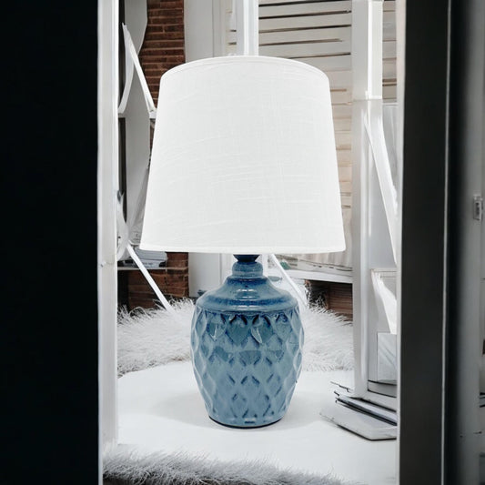 40CM BLUE CERAMIC LAMP AND SHADE
