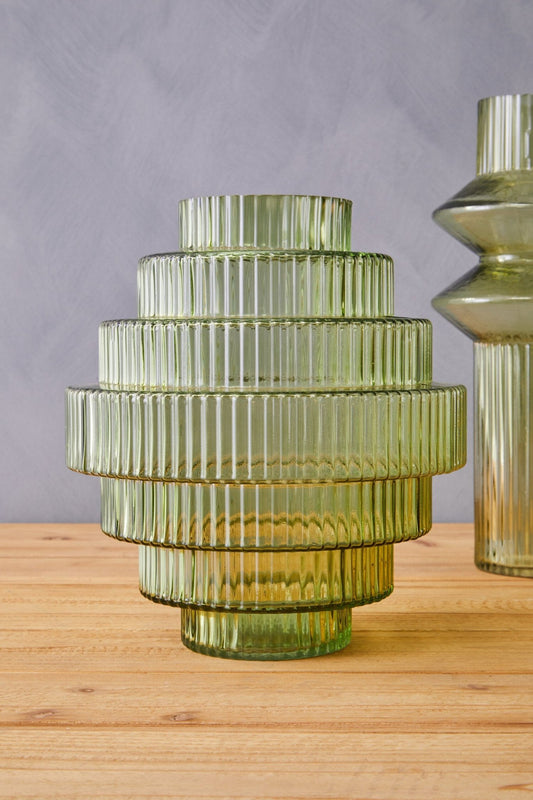 Benka Large Green Ribbed Glass Vase | Luxury Home Accessories | Heulog Glow