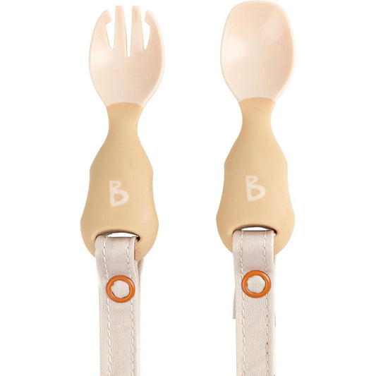 Bibado Handi Cutlery Attachable Weaning Cutlery Set 6+ months Pack of 2 - Fawn | Luxury Home Accessories | Heulog Glow