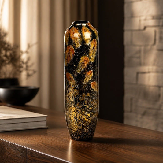 Black Gold Leaf Floor Vase | Luxury Home Accessories | Heulog Glow
