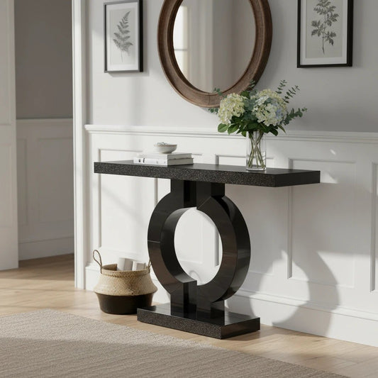 Black Marble-Effect Modern Console Table - Sculptural Entryway & Sofa Table | Luxury Home Accessories | Heulog Glow