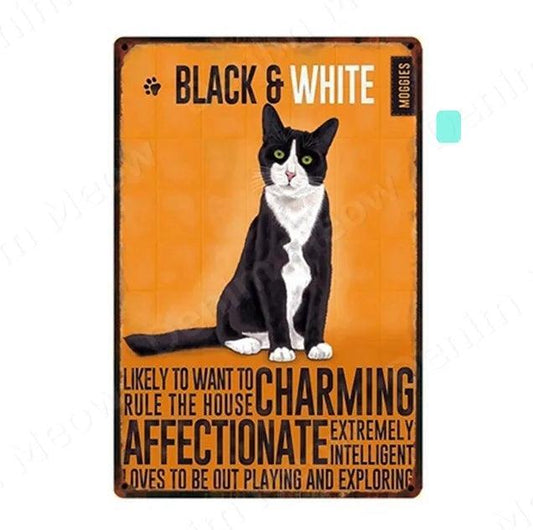 Black & White Cat Tin Sign | Luxury Home Accessories | Heulog Glow